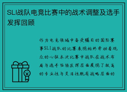 SLI战队电竞比赛中的战术调整及选手发挥回顾