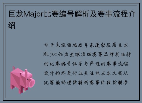 巨龙Major比赛编号解析及赛事流程介绍